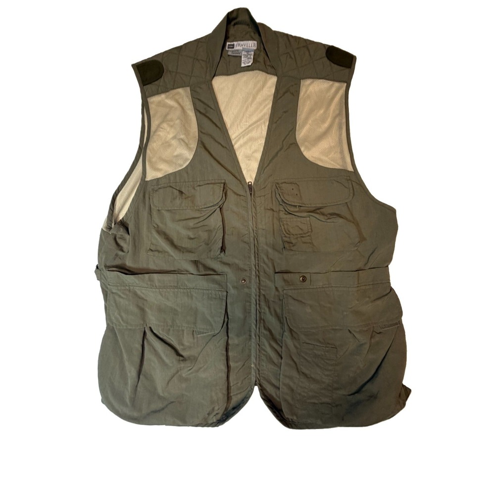 Vintage LL Bean Traveler Bob Krist Photo Vest Mens L Olive Utility Safari 90s